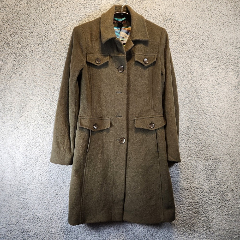 Via Spiga Coat Womens 8 Wool Cashmere Green Pockets Long Button Up Collar